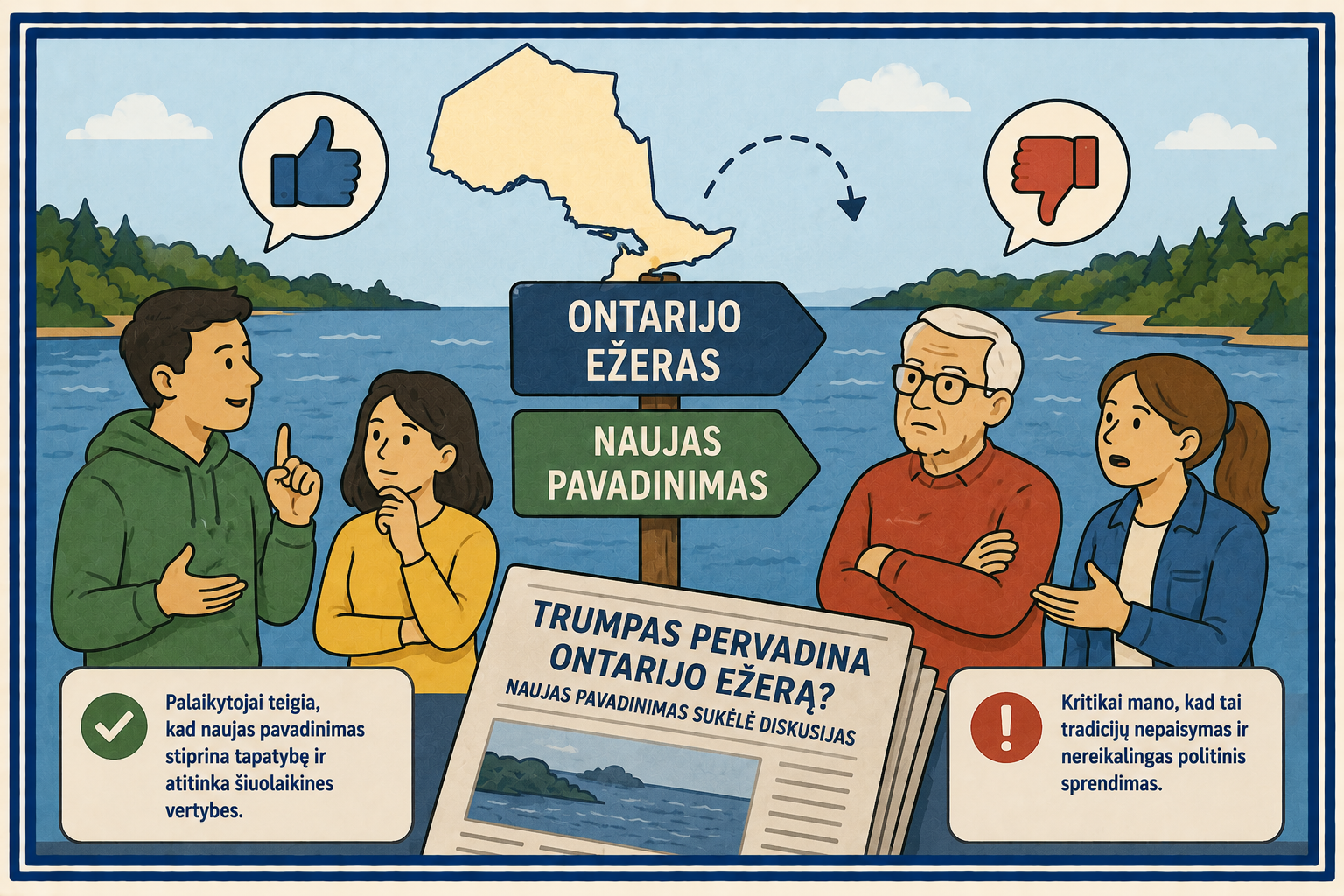 trumpas pervadina ontarijo ezera naujas pavadinimas sukele diskusijas