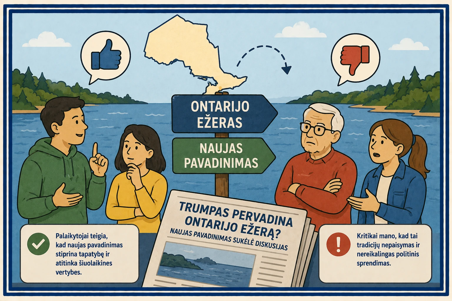 trumpas pervadina ontarijo ezera naujas pavadinimas sukele diskusijas